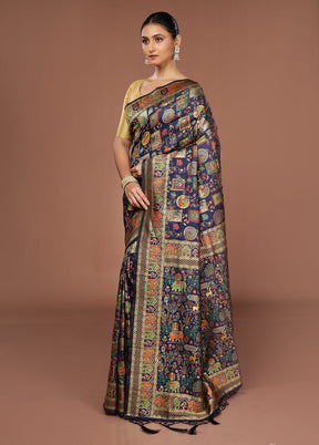 Blue Dupion Silk Saree With Blouse Piece