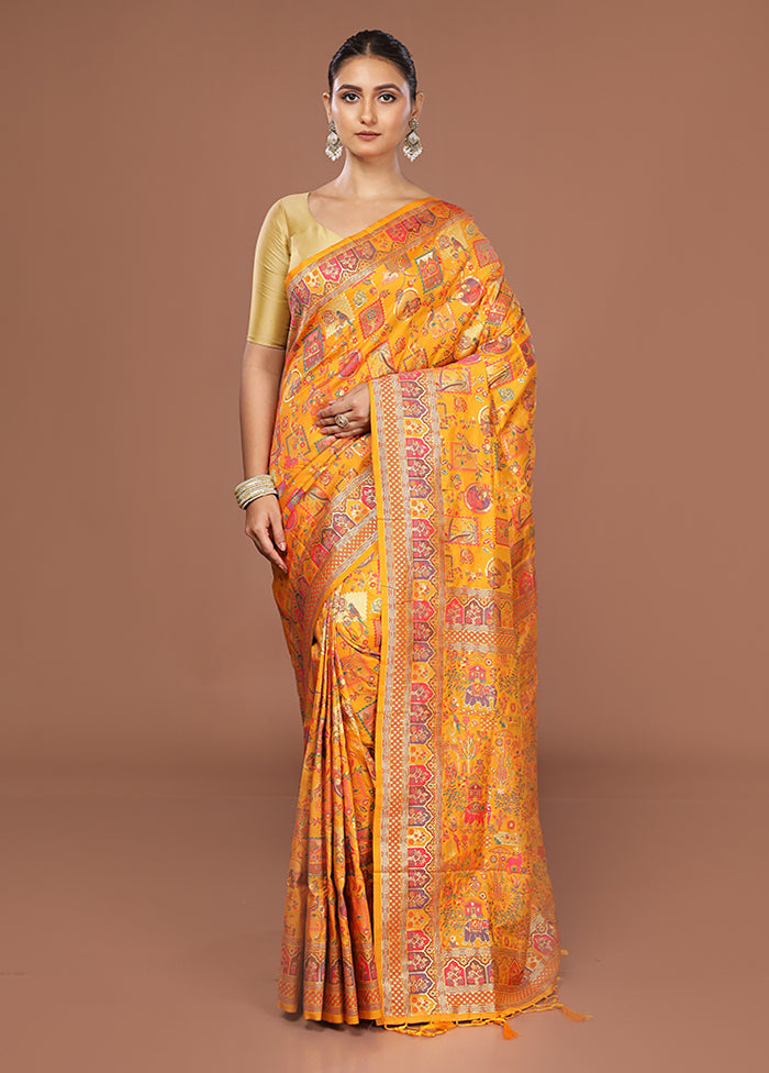 Yellow Dupion Silk Saree With Blouse Piece