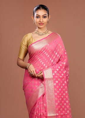 Pink Kora Silk Saree With Blouse Piece