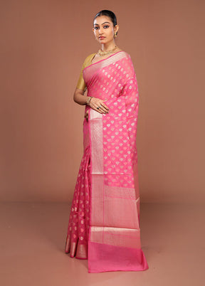 Pink Kora Silk Saree With Blouse Piece
