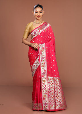 Pink Banarasi Silk Saree With Blouse Piece