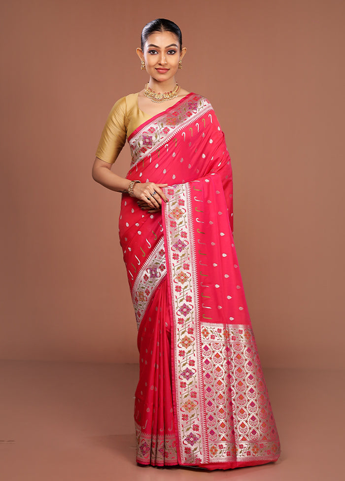Pink Banarasi Silk Saree With Blouse Piece