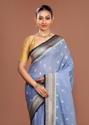 Blue Dupion Silk Saree With Blouse Piece