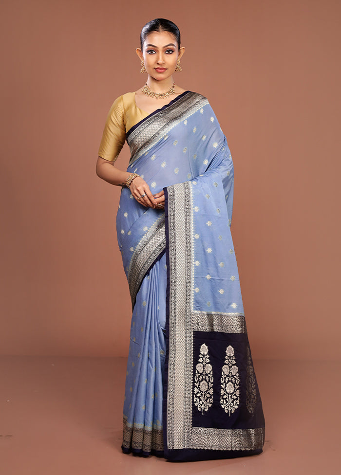 Blue Dupion Silk Saree With Blouse Piece