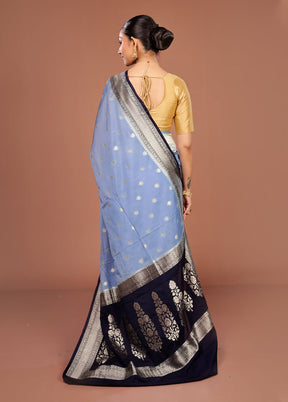 Blue Dupion Silk Saree With Blouse Piece