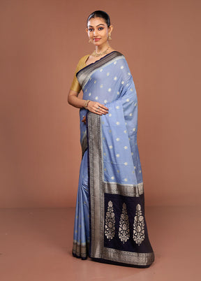Blue Dupion Silk Saree With Blouse Piece