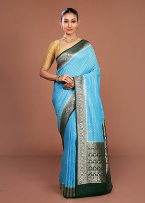 Blue Dupion Silk Saree With Blouse Piece
