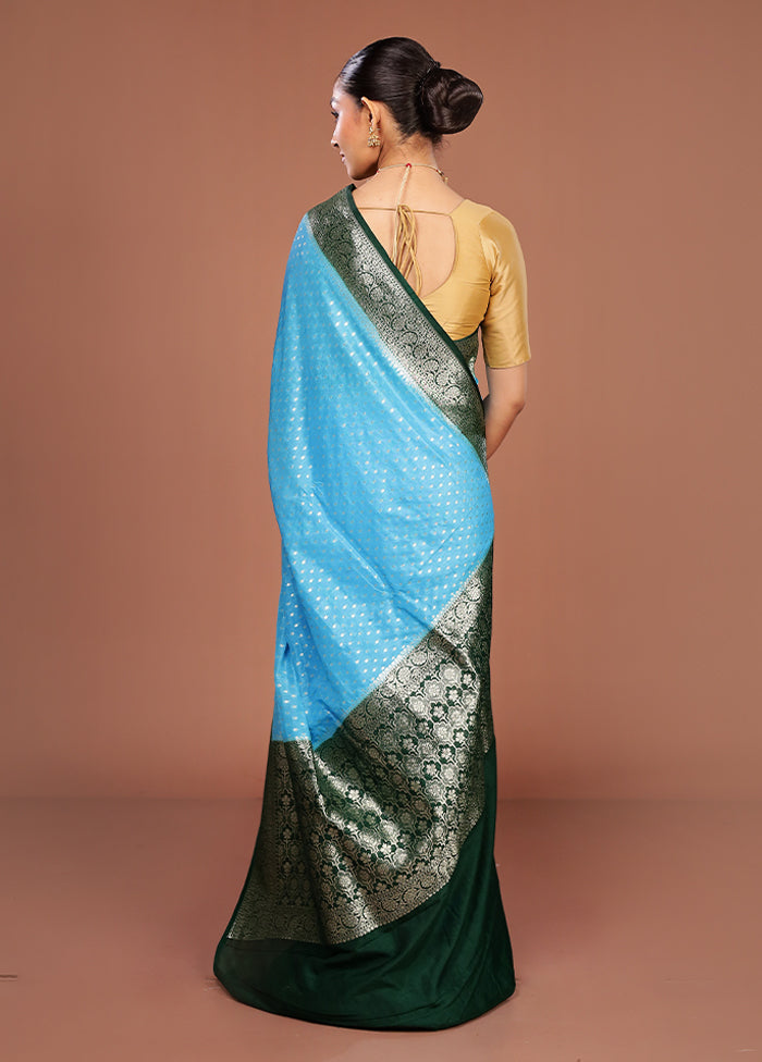Blue Dupion Silk Saree With Blouse Piece
