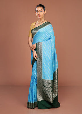 Blue Dupion Silk Saree With Blouse Piece