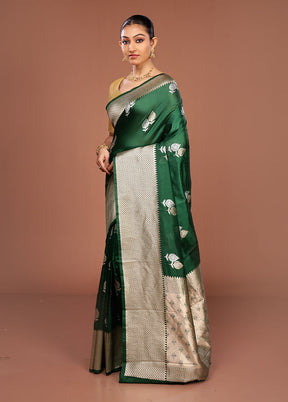 Green Dupion Silk Saree With Blouse Piece