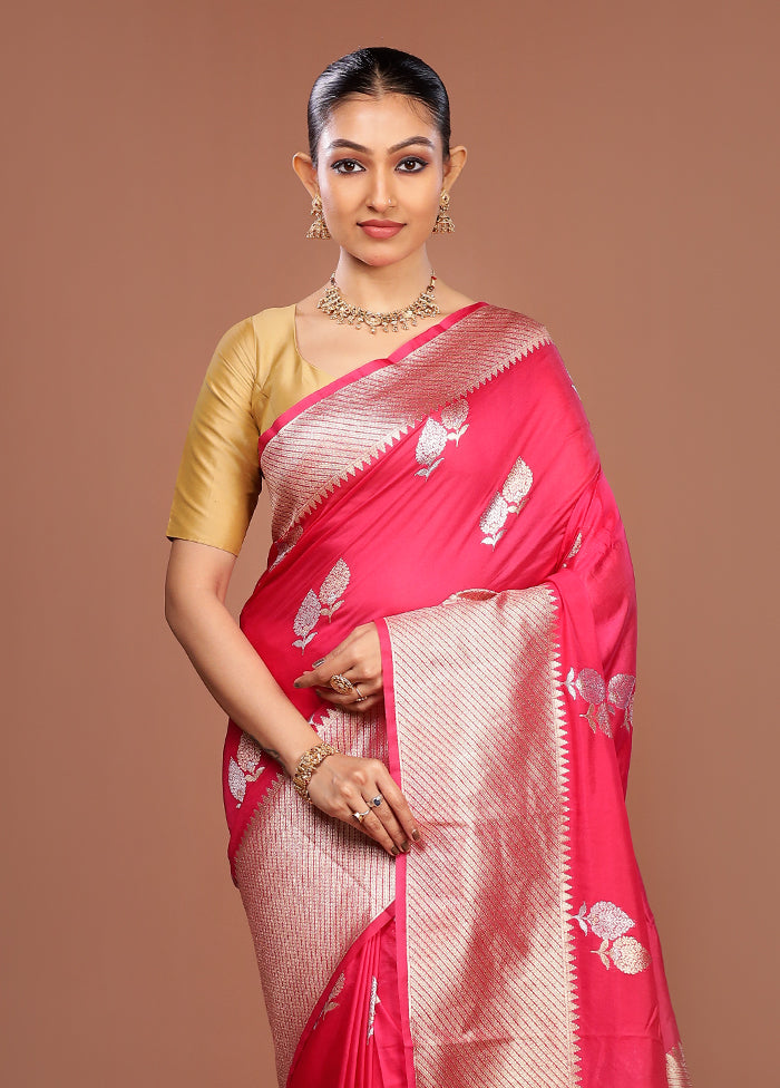 Pink Dupion Silk Saree With Blouse Piece