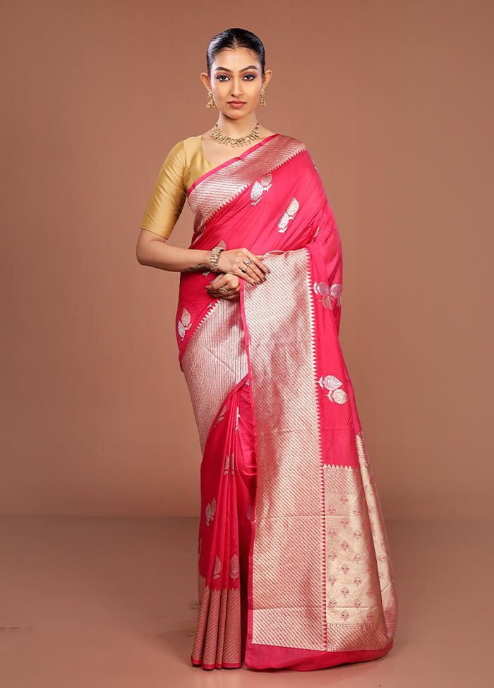 Pink Dupion Silk Saree With Blouse Piece