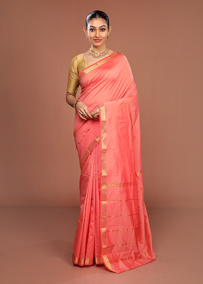 Pink Kanjivaram Silk Saree With Blouse Piece