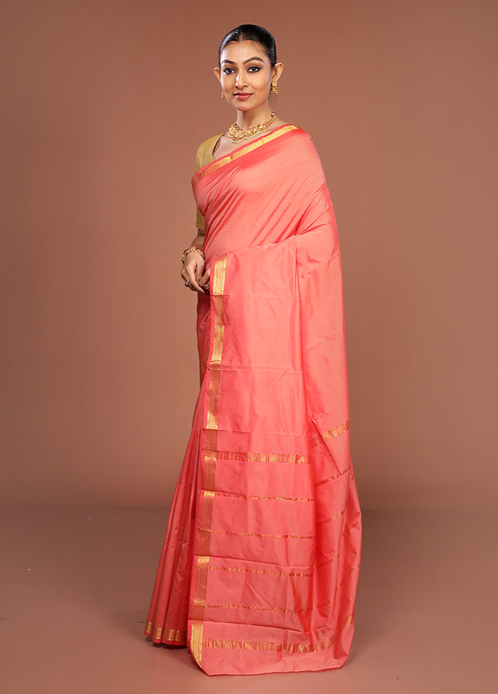 Pink Kanjivaram Silk Saree With Blouse Piece
