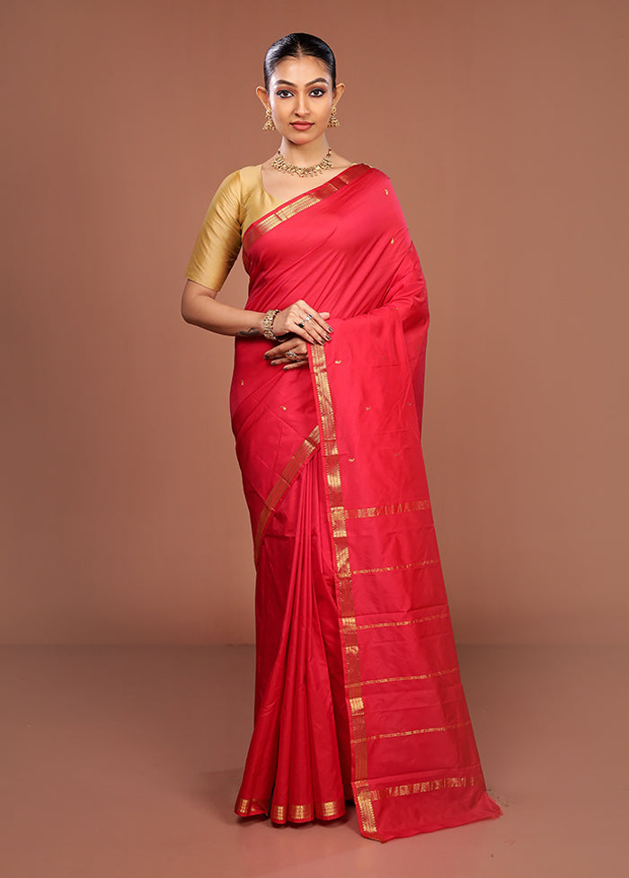 Pink Kanjivaram Silk Saree With Blouse Piece