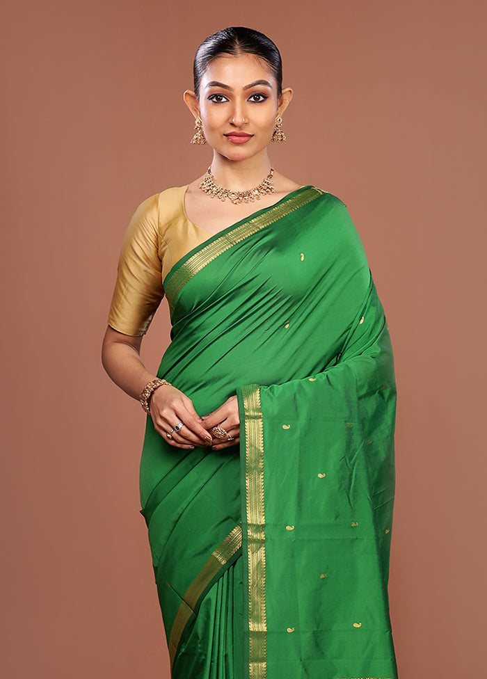 Green Kanjivaram Silk Saree With Blouse Piece