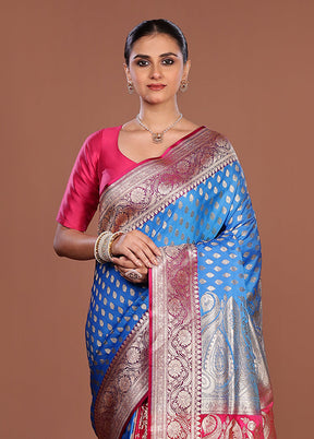 Blue Banarasi Silk Saree With Blouse Piece