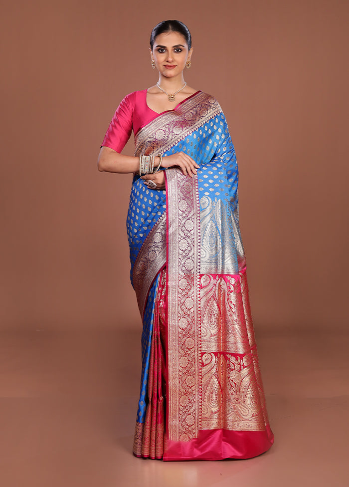 Blue Banarasi Silk Saree With Blouse Piece