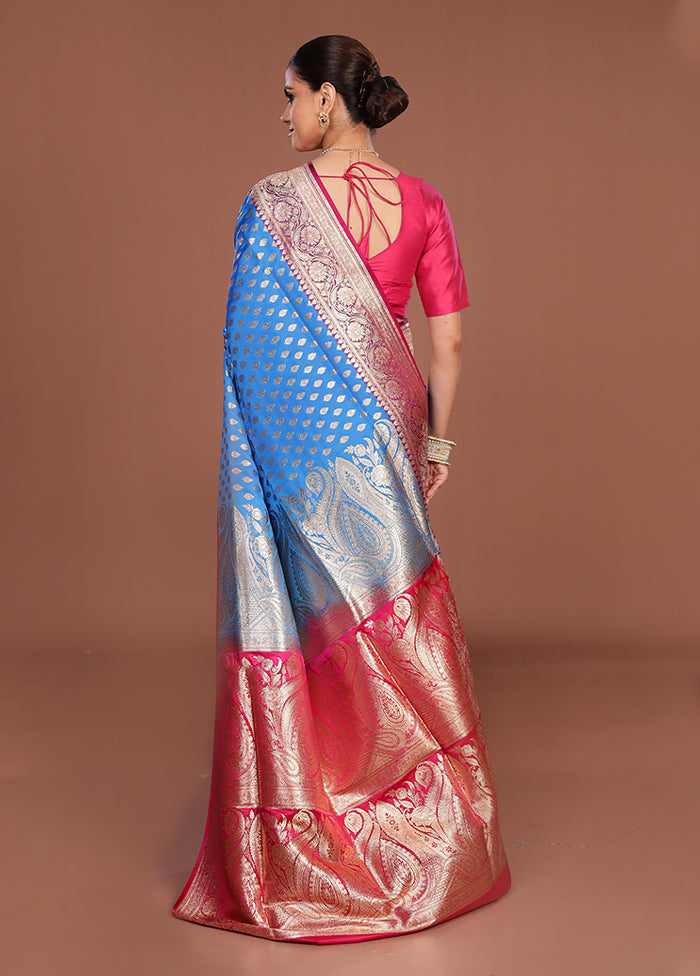 Blue Banarasi Silk Saree With Blouse Piece