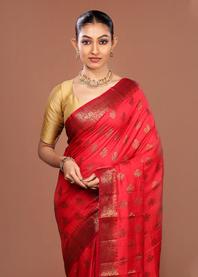 Red Handloom Dupion Pure Silk Saree With Blouse Piece