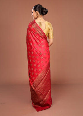 Red Handloom Dupion Pure Silk Saree With Blouse Piece