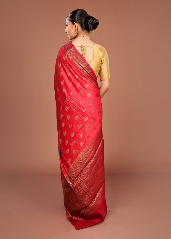 Red Handloom Dupion Pure Silk Saree With Blouse Piece