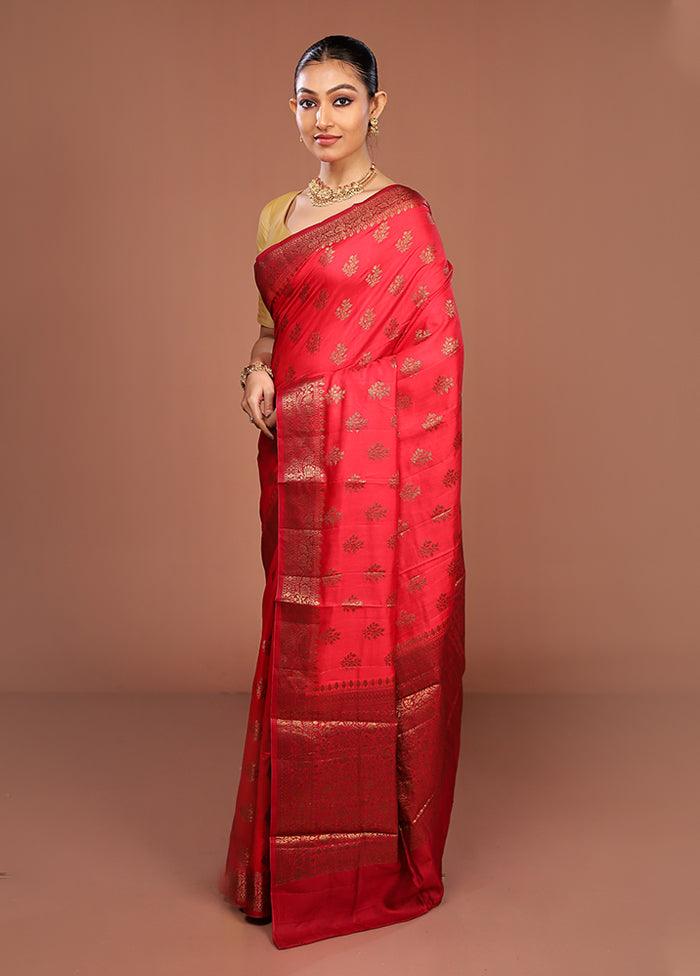Red Handloom Dupion Pure Silk Saree With Blouse Piece