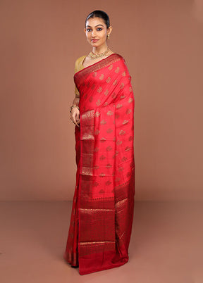 Red Handloom Dupion Pure Silk Saree With Blouse Piece