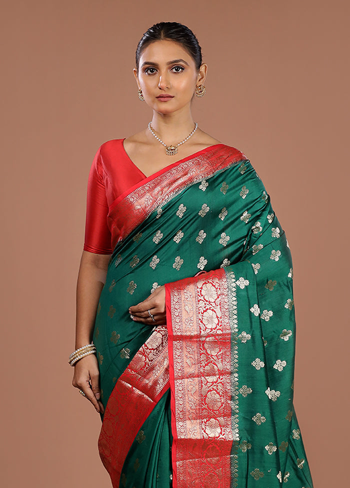 Green Handloom Dupion Pure Silk Saree With Blouse Piece