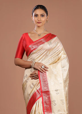 Cream Handloom Dupion Pure Silk Saree With Blouse Piece
