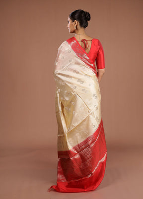 Cream Handloom Dupion Pure Silk Saree With Blouse Piece