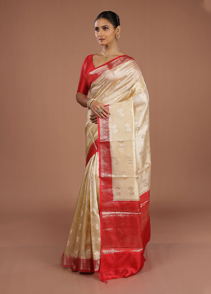 Cream Handloom Dupion Pure Silk Saree With Blouse Piece