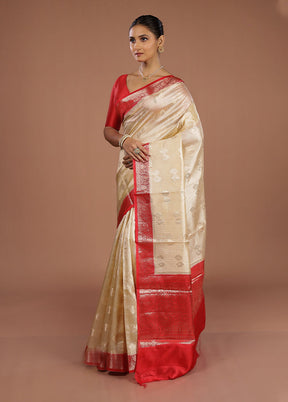 Cream Handloom Dupion Pure Silk Saree With Blouse Piece