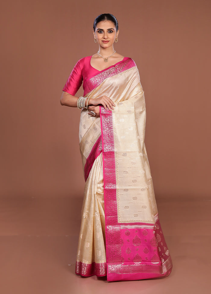 Cream Handloom Dupion Pure Silk Saree With Blouse Piece
