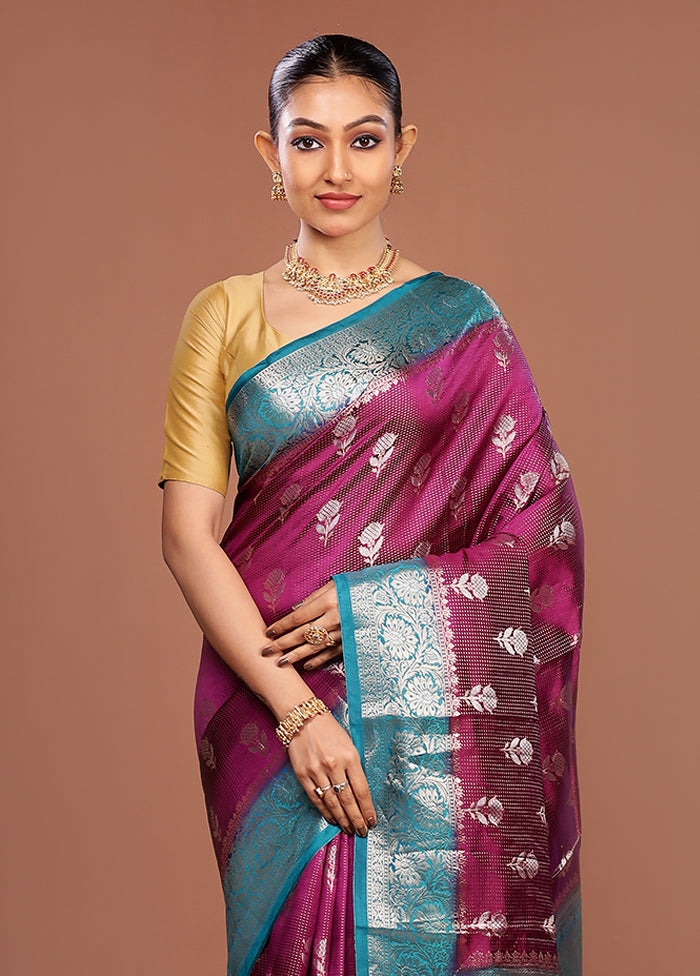 Purple Handloom Dupion Pure Silk Saree With Blouse Piece