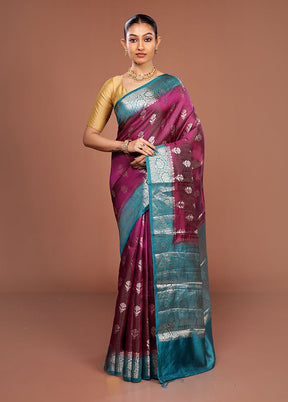 Purple Handloom Dupion Pure Silk Saree With Blouse Piece
