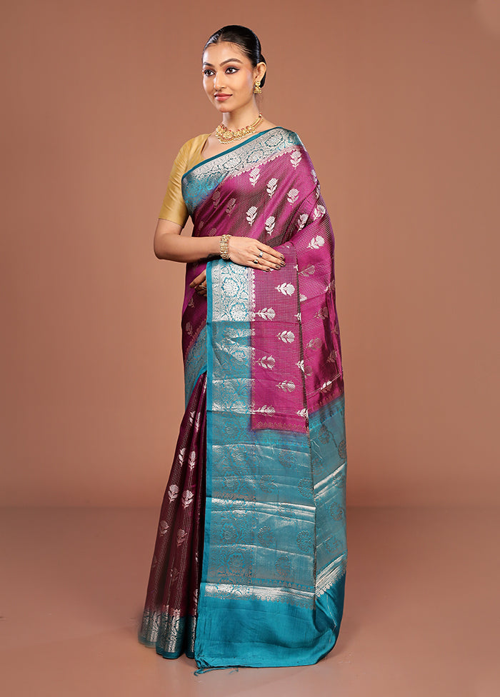 Purple Handloom Dupion Pure Silk Saree With Blouse Piece