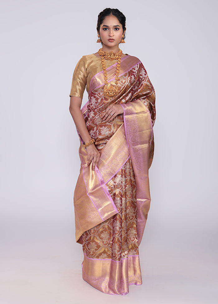 Maroon Handloom Kanchipuram Pure Silk Saree With Blouse Piece