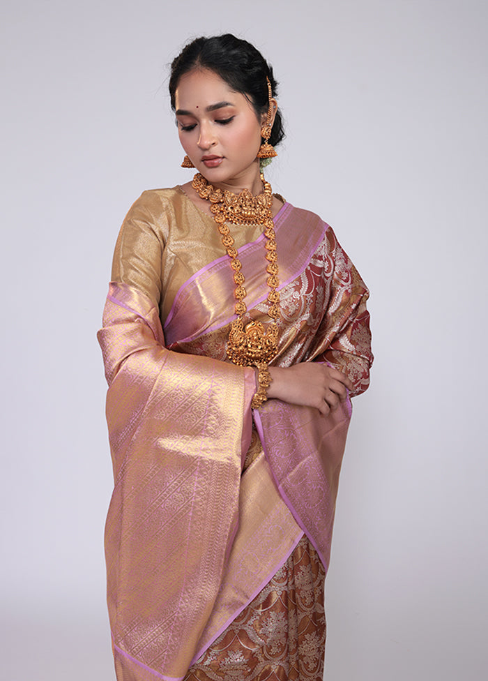 Maroon Handloom Kanchipuram Pure Silk Saree With Blouse Piece