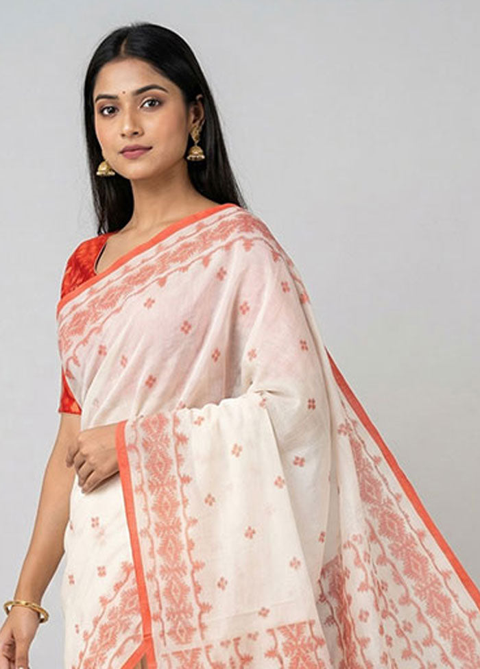 White Matka Silk Saree With Blouse Piece