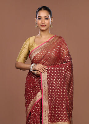 Maroon Kora Silk Saree With Blouse Piece