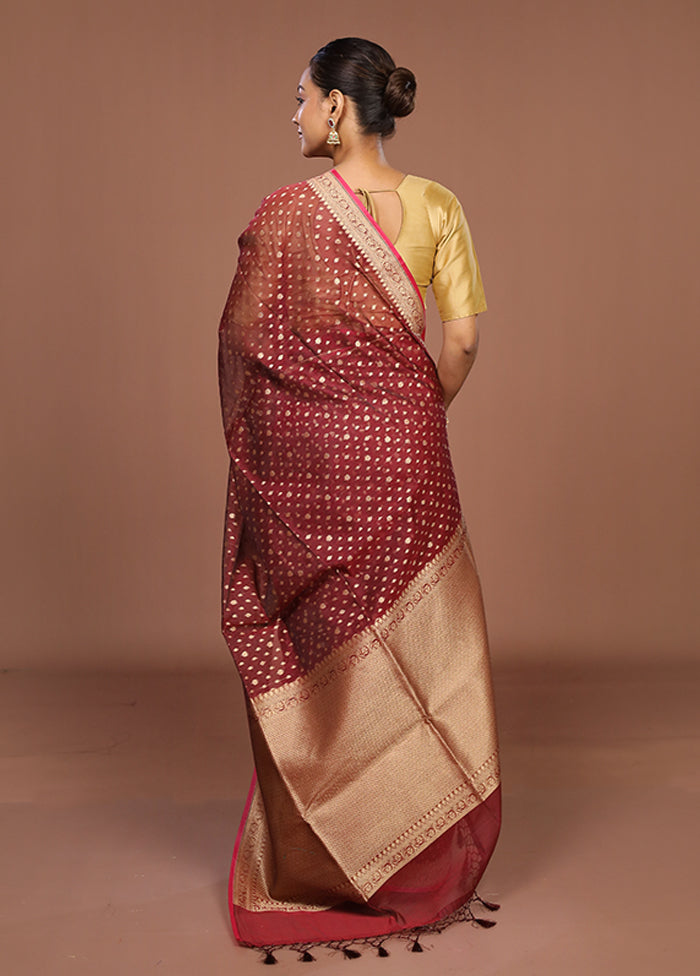 Maroon Kora Silk Saree With Blouse Piece