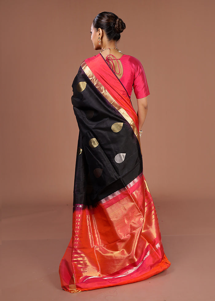 Black Handloom Kanjivaram Pure Silk Saree With Blouse Piece