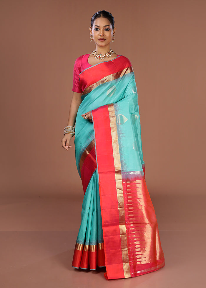 Green Handloom Kanjivaram Pure Silk Saree With Blouse Piece