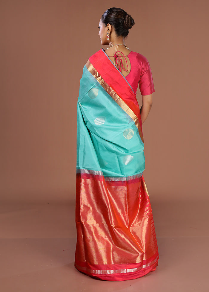 Green Handloom Kanjivaram Pure Silk Saree With Blouse Piece