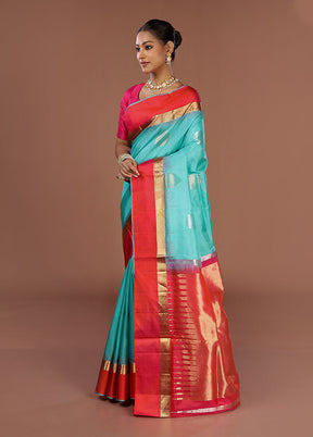 Green Handloom Kanjivaram Pure Silk Saree With Blouse Piece