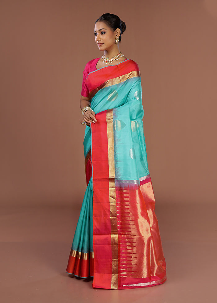 Green Handloom Kanjivaram Pure Silk Saree With Blouse Piece