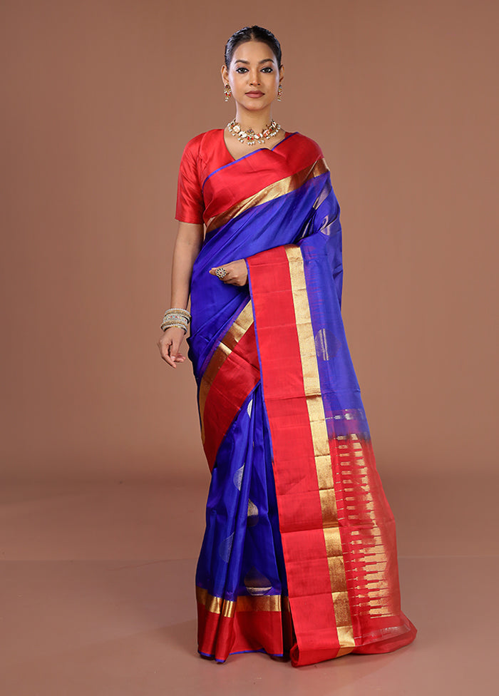 Blue Handloom Kanjivaram Pure Silk Saree With Blouse Piece
