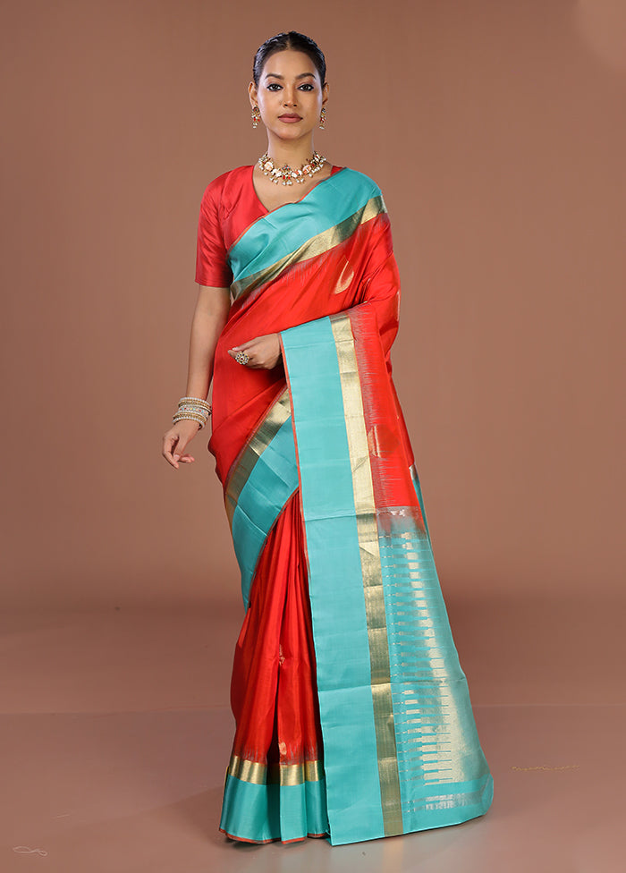Red Handloom Kanjivaram Pure Silk Saree With Blouse Piece