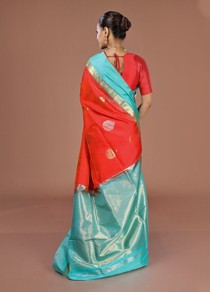 Red Handloom Kanjivaram Pure Silk Saree With Blouse Piece